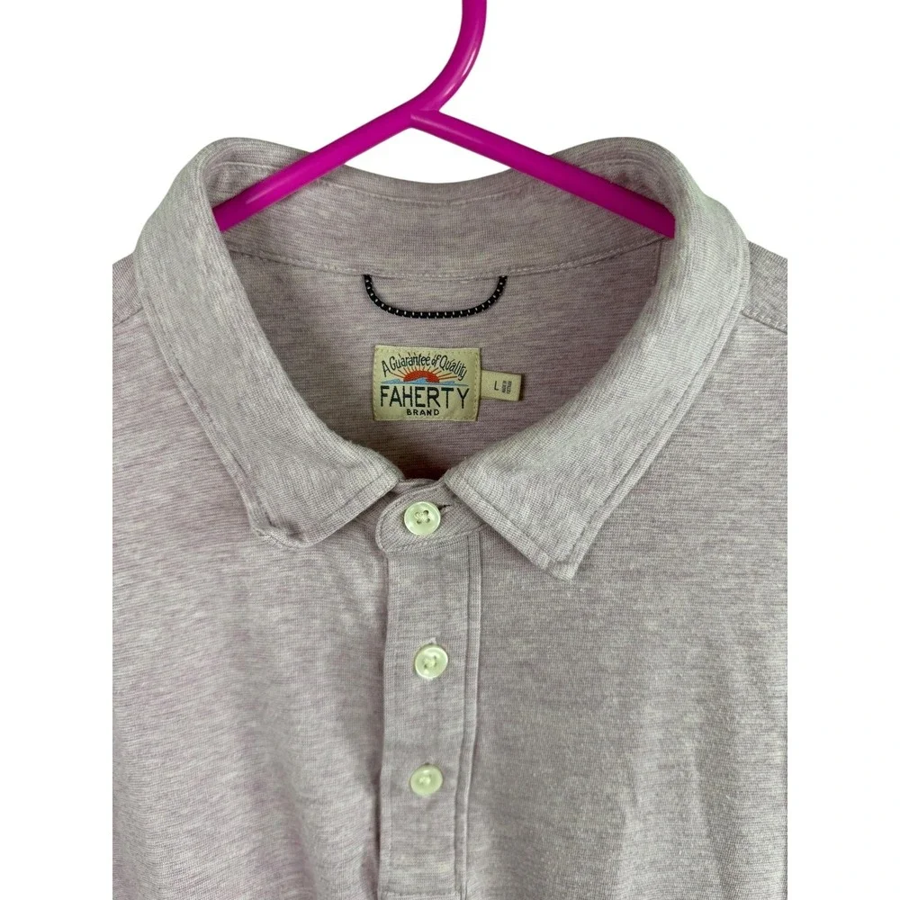 Faherty Polo Shirt Mens Large Lavender Heather Stretch Modal Blend Soft Knit - Picture 2 of 7
